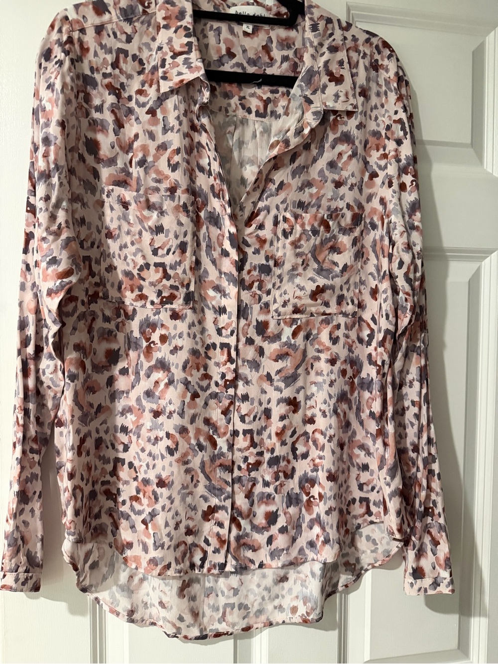 Bella Dahl Pink and Brown Leopard-Print Button Down Shirt